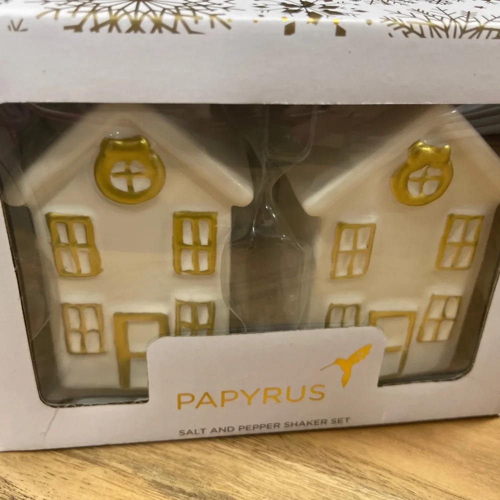 Papyrus White and Gold Holiday Salt and Pepper Shaker Set